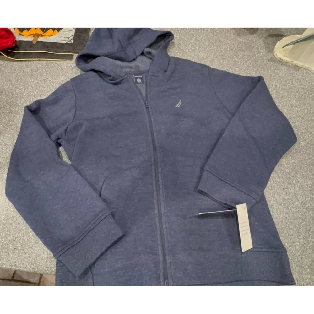 NEW boys kids size 10/12 Nautica zip up hoodie sweatshirt. Color: heathered navy